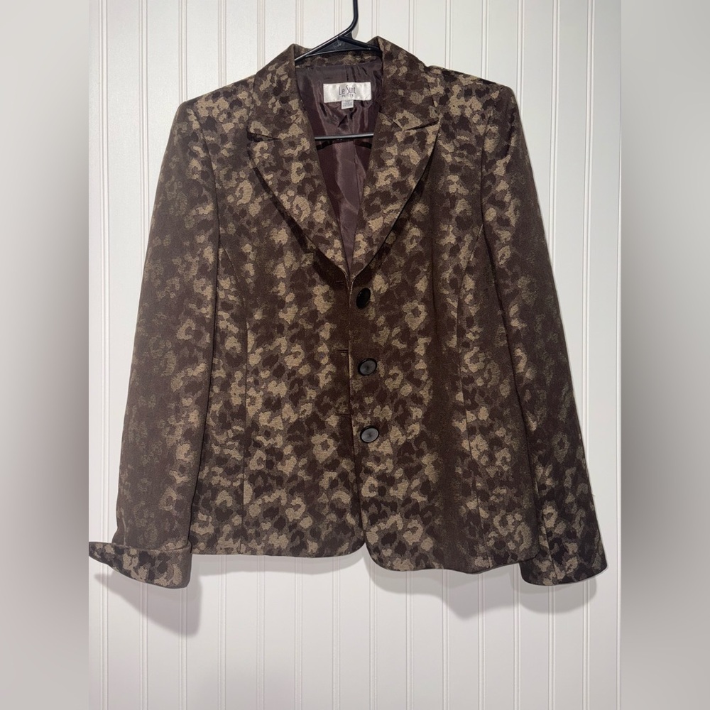 Le Suit Brown Leopard Patterned Blazer| Size 14 Petite
